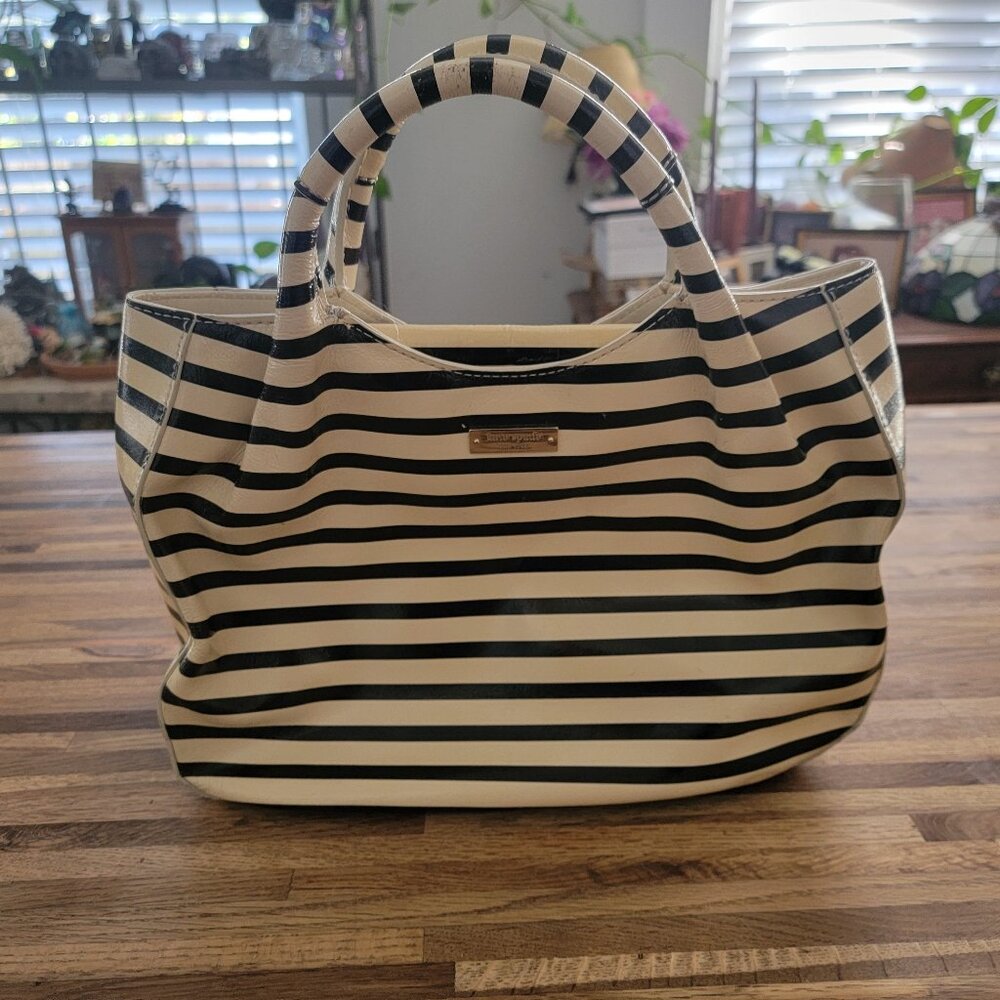 kate spade Black and White Striped Patent Leather Tote